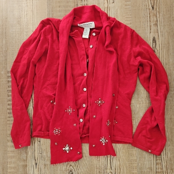 Tiara International Christmas Jeweled Red Cardigan - Picture 1 of 4